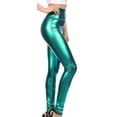 thumbnail image 4 of Sakkas Shiny Liquid Metallic High Waist Stretch Leggings - Made in USA - Green - XL, 4 of 6