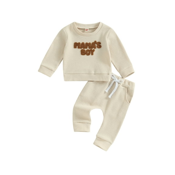 Bagilaanoe 2PCS Toddler Baby Boy Long Pants Set Letter Embroidery Long Sleeve Sweatshirt Tops Drawstring Sweatpants 6M 12M 18M 24M 3T Kids Casual Sweatsuits