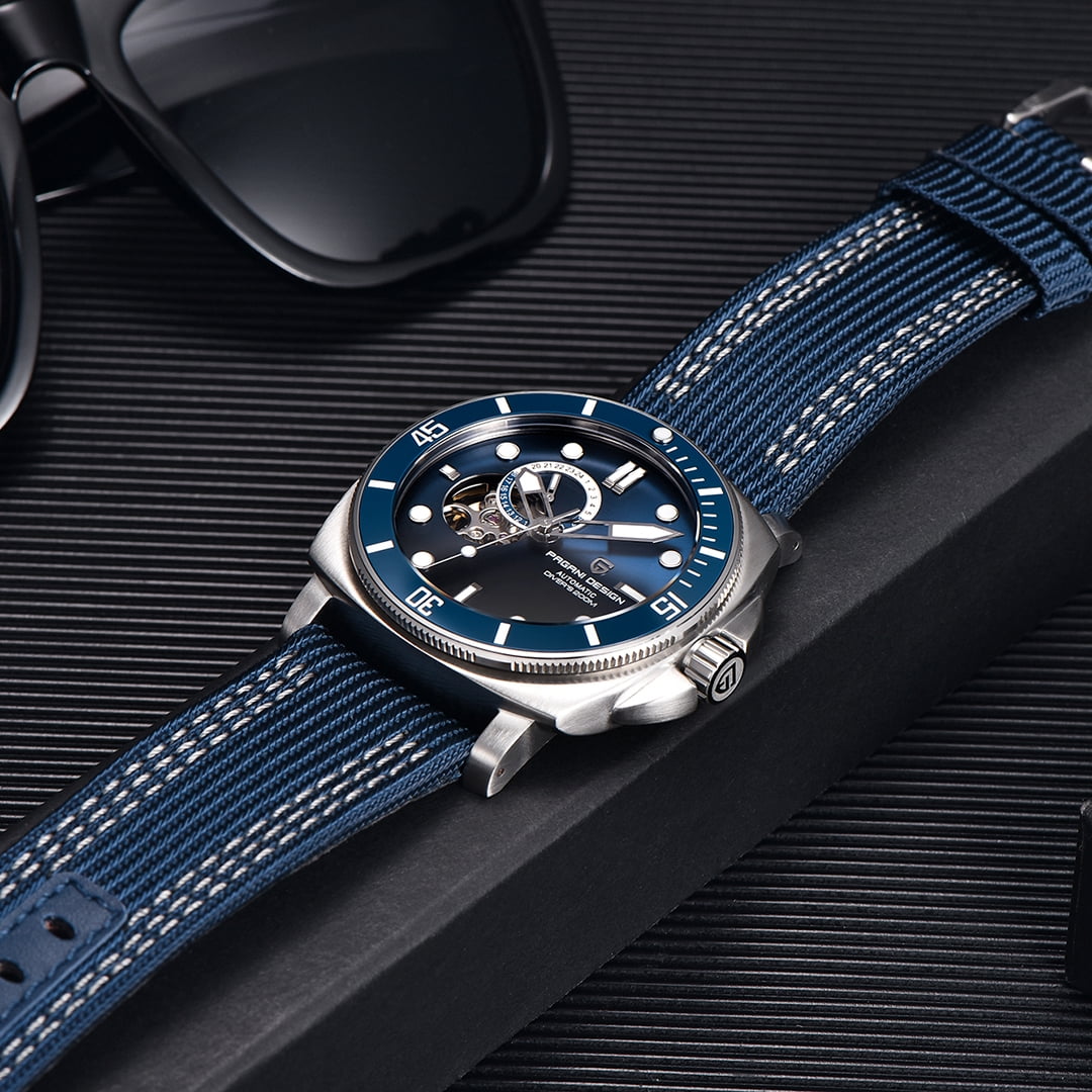 PAGANI DESIGN Men's Automatic Watches Unique Square Stainless Steel Mechanical Sports Wrist Watch for Men Nylon Watchband 100M Waterproof