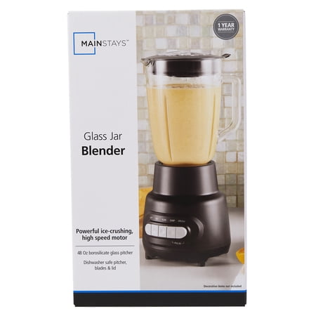 (white) Mainstays 5-Speed Glass Blender with 48 Oz Jar and Ice-Crushing Motor