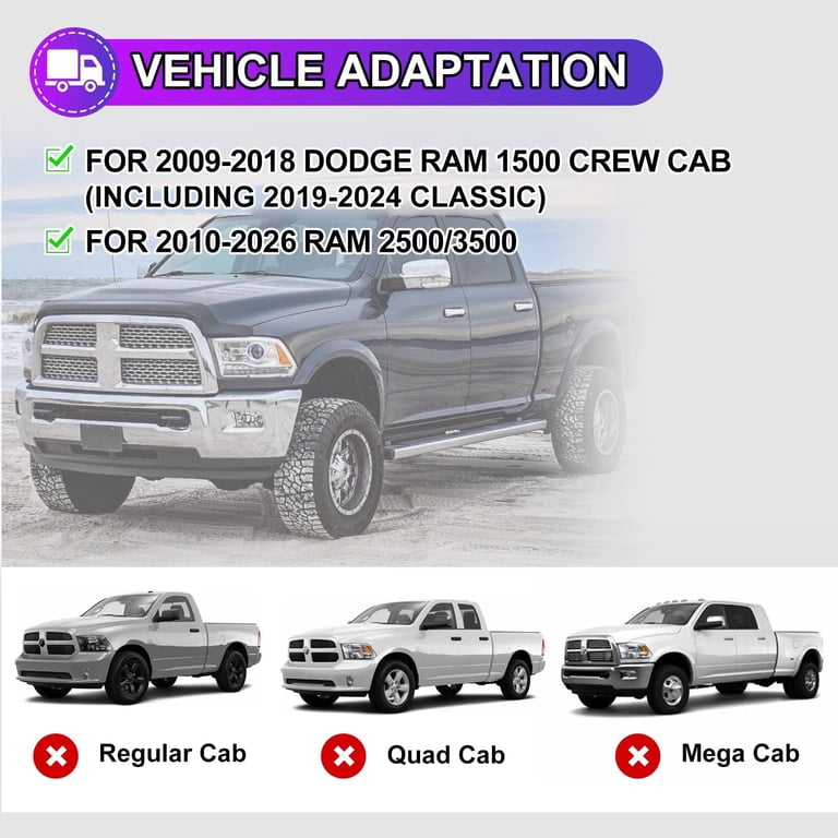 6.75 Flat Step Bar Running Boards for Dodge Ram 1500 2500 6.75 Flat Step Bar Running Boards for Dodge Ram 1500 2500