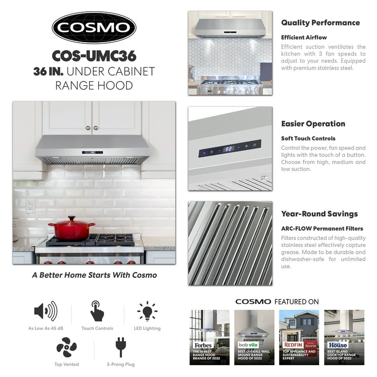 Cosmo UC30 Stainless Steel Under Cabinet Range Hood 30