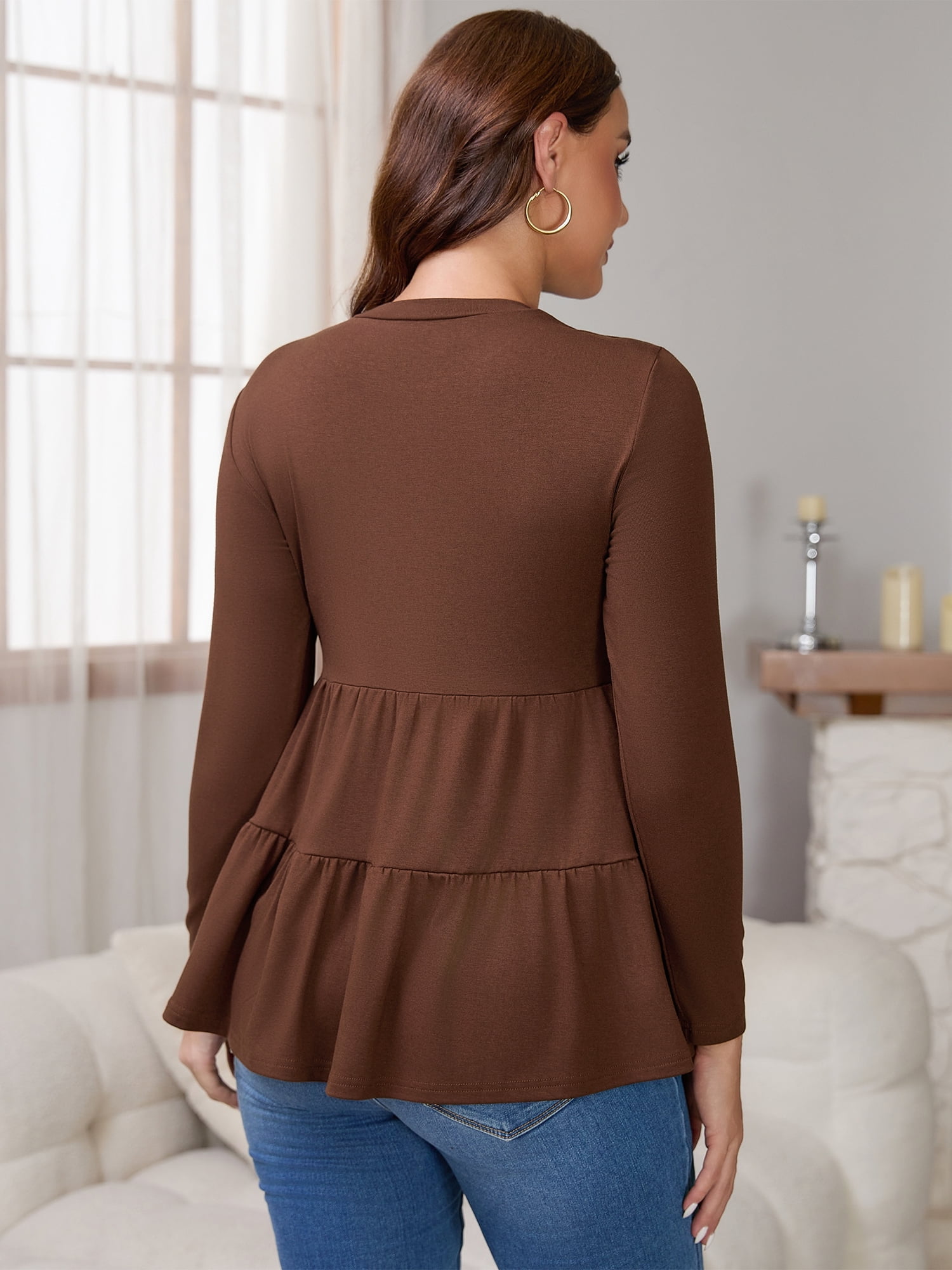 DARING DIVA Women's Nursing Breastfeeding Long Sleeve Tiered Pumping T-Shirts 2XL Brown