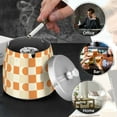 thumbnail image 4 of Yayeee Ashtray with Lid for Cigarette Smokeless Stainless Steel Home Ash Holder, Orange Checkered Pattern, 4 of 7