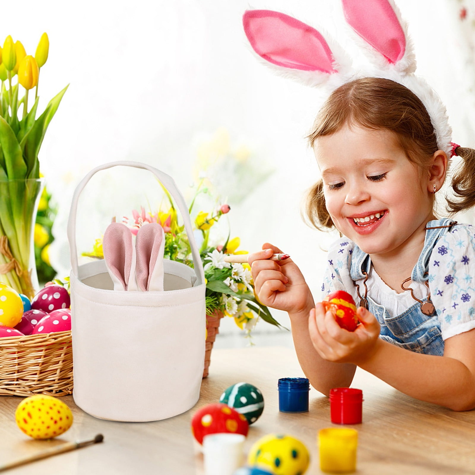 YUNAFFT Personalized Easter Bunny Basket, Easter Baskets for Kids Customized Easter Basket Easter Basket Bags Personalized Easter Baskets for Kids Easter Egg Hunt Basket