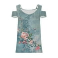 thumbnail image 4 of Raeneomay Off Shoulder Tops for Women Off-the-Shoulder Short Sleeve V-Neck Printed Tops, 4 of 5