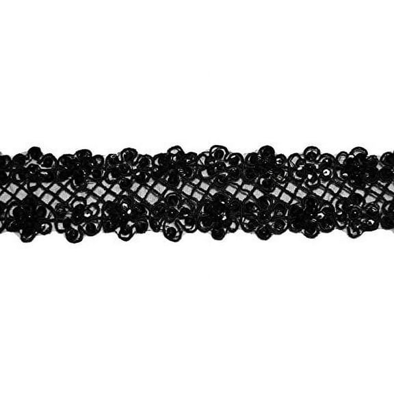 Altotux 2.25" Sheer Organza Embroidered Black Ribbon Trim Bead Sequins By Yard