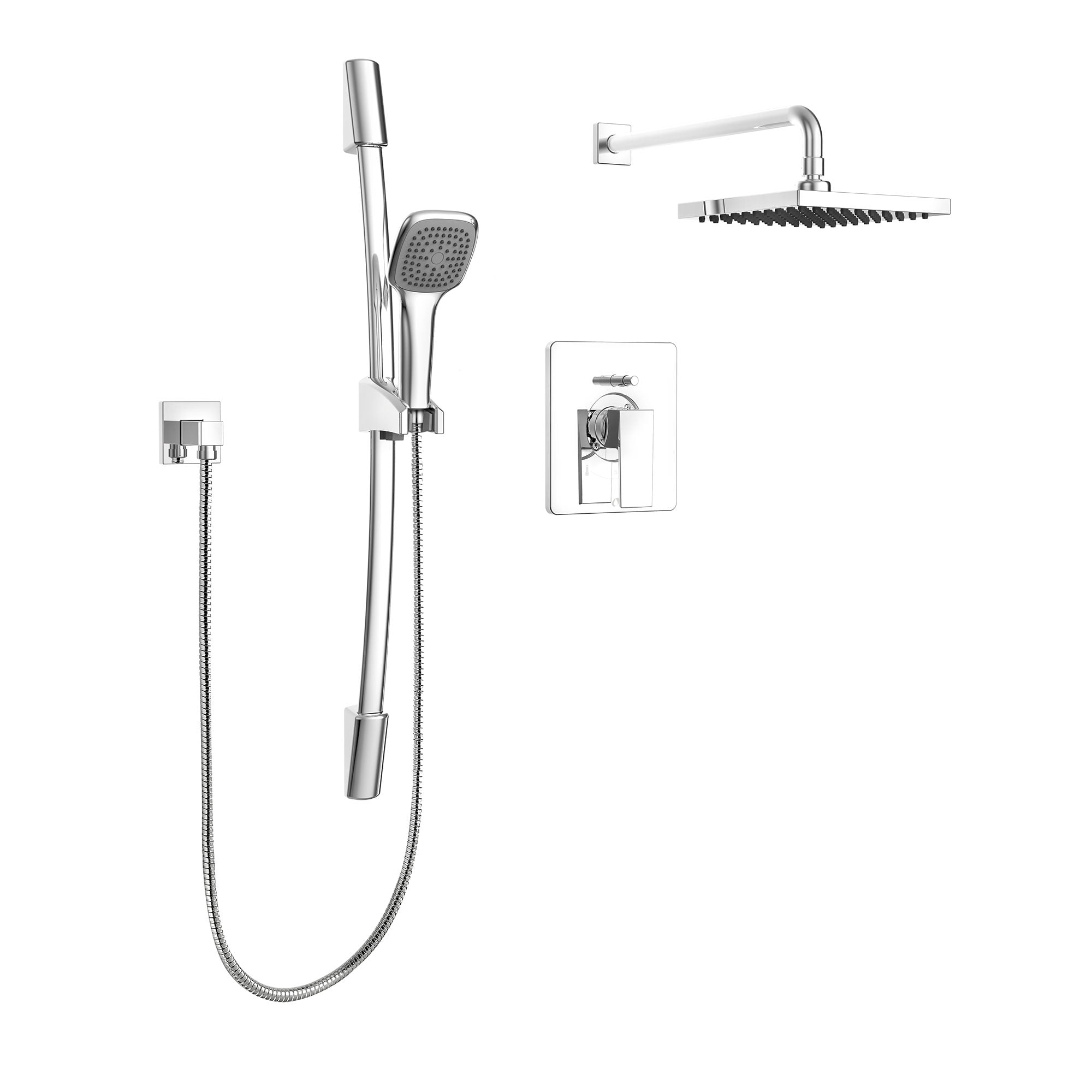 10% Savings Quadrato Pressure Balanced Shower System and Single Handle Bathroom Faucet, Polished Chrome