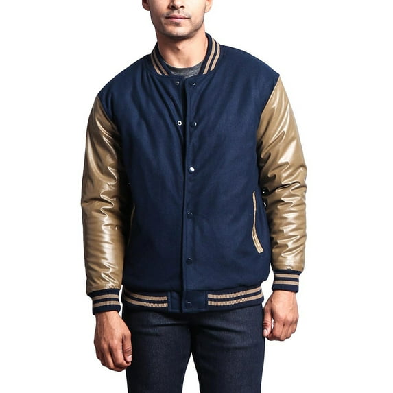 G-Style USA Men's Letterman Baseball Varsity Jacket VJ100A - NAVY/TAUPE - 5X-Large