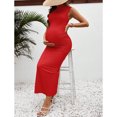 thumbnail image 6 of OYOANGLE Women's Maternity Mock Neck Sleeveless Ruched Maxi Dress Pregnancy Bodycon Tank Dresses Red XL, 6 of 6