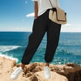 thumbnail image 2 of Women's Cotton Spandex Straight Leg Pants, Elastic Waist Drawstring Mid Waisted Pants, Solid Color Casual Pants with Pockets, Business Casual Lounge Pants for Women, Womens, 2 of 8