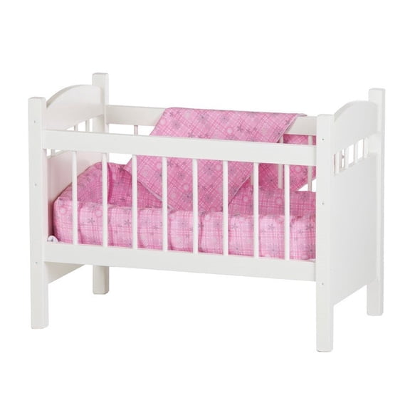 Amish-Made Deluxe Doll Crib Toy - Designed for 16-20" Dolls - Katies Collection - with Bedding Included White
