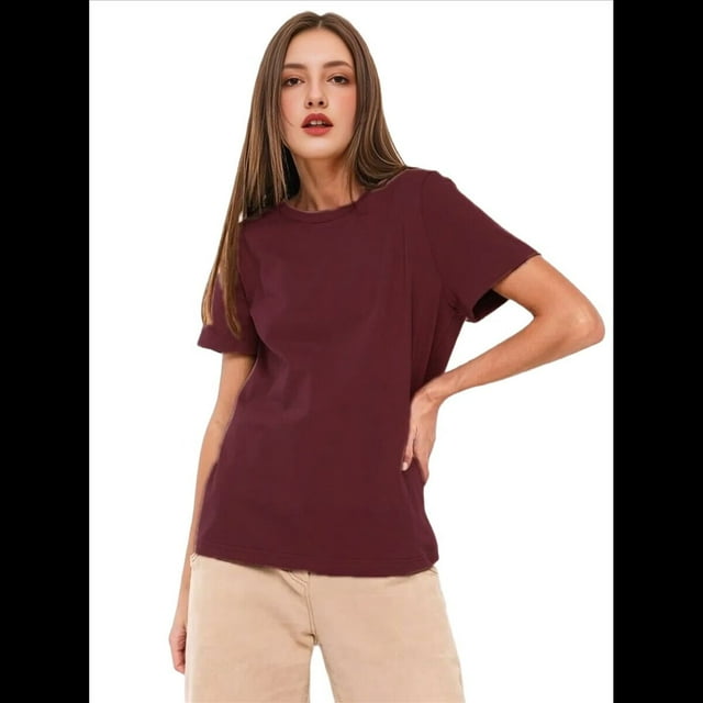 T-shirts à Manches Courtes Surdimensionnés pour Femmes, Col Rond, Coupe Ample, T-Shirt d'Entraînement, Hauts Décontractés d'Été, Coton, Rouge Foncé, TTG