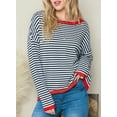 thumbnail image 5 of SHEWIN Women Sweater Stripe Knit Pullover Tops Holiday Jumper Crewneck Sweaters Long Sleeve Casual Knitted Fall Tops, 5 of 9
