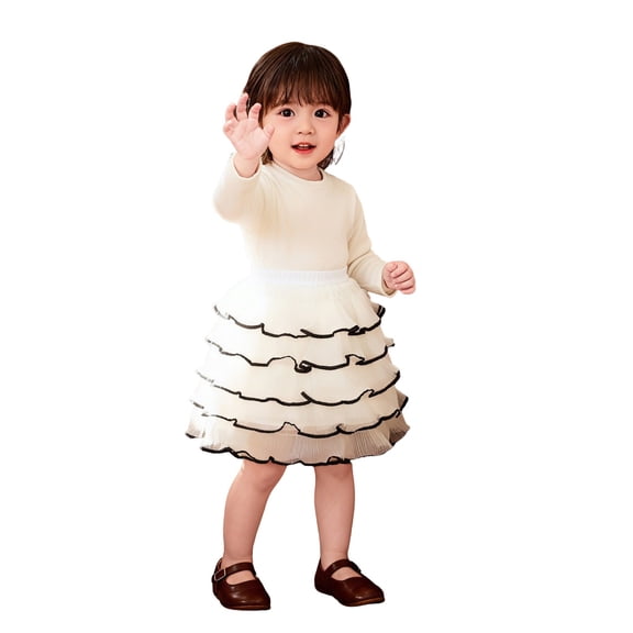 Tfken Trendy Skirts For Girls Soft Daily Wear Holiday Elastic Waist Tutu Tulle Tiered Skirts For Party Fashion Kids Comfy Clothes Size 2-3 Years
