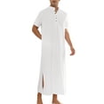 thumbnail image 4 of INSPIRE CHIC Nightshirts for Men's Short Sleeves Stand Collar Comfy Nightgown Sleepwear M White, 4 of 5