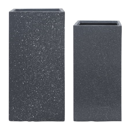 MMTX RESIN, S/2 11/13"D SQUARE NESTED PLANTERS, DK GRAY