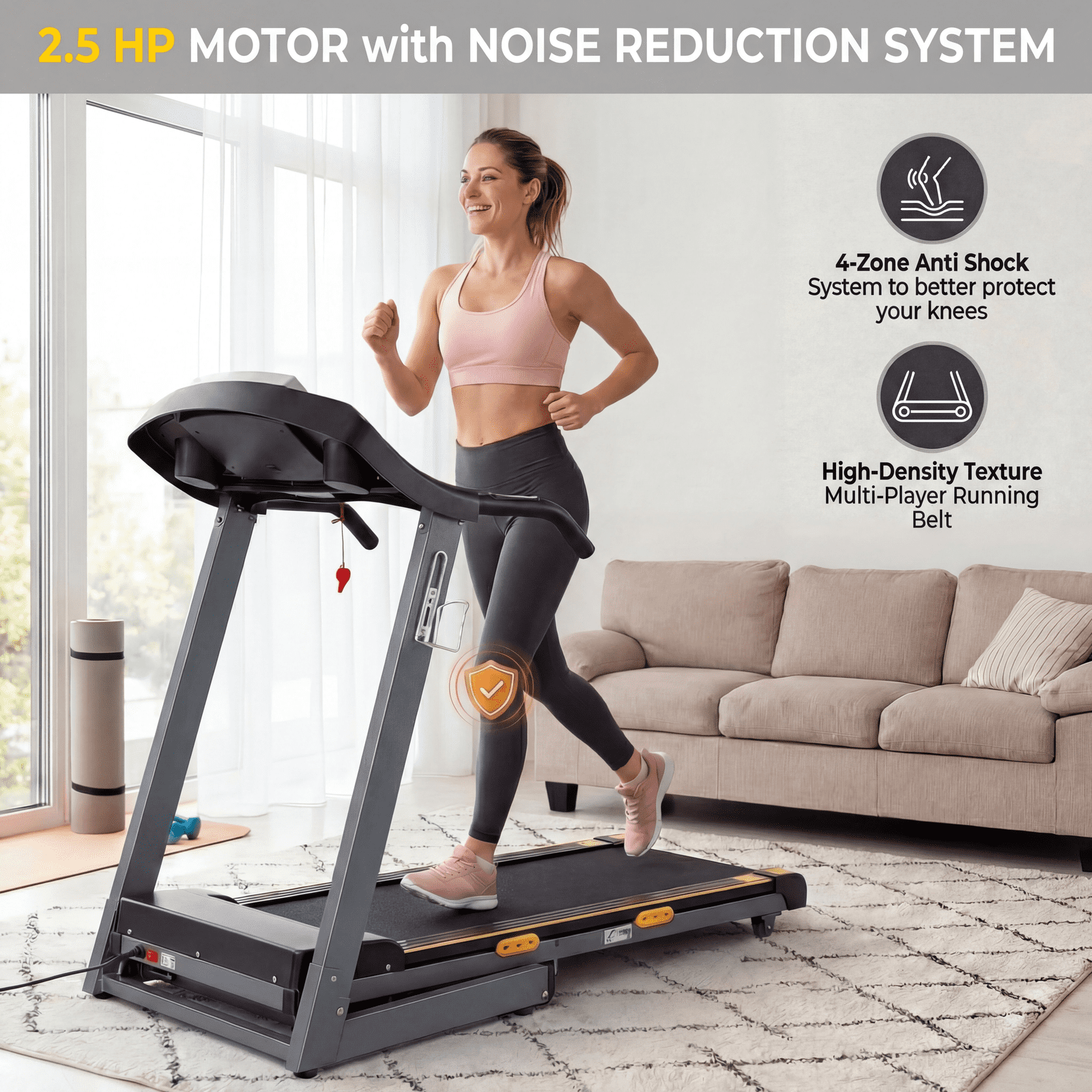 Naipo 12 Level Auto Incline Treadmill 2.5hp Power Foldable Electric Treadmill with 0.5-8.5 Speed 220lbs Walking Running Exercise Treadmill with LCD Display for Home Work Out