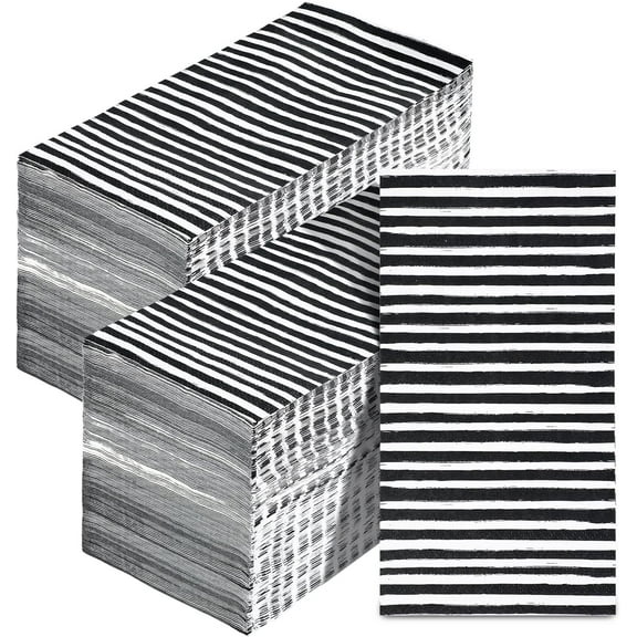 Lsupdaol 100 Pcs Bathroom Napkins Paper Guest Disposable Stripe Guest Napkins Decorative Dinner Hand Towel for Wedding Holiday Birthday Bridal Party Supply(Gray White Stripe)