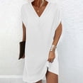 thumbnail image 1 of Ovzne Robes Grande Taille pour Femmes Rondes Robe de Plage Robe Unie à Manches Courtes Col en V Plissé Manches Battes Robe de Vacances Manches Courtes en Liquidation, 1 of 6