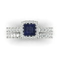 thumbnail image 2 of 2.01 ct Brilliant Princess Cut Blue Sapphire 18K White Gold Halo Solitaire with Accents Engagement Bridal Wedding Ring Band Set size 4, 2 of 7