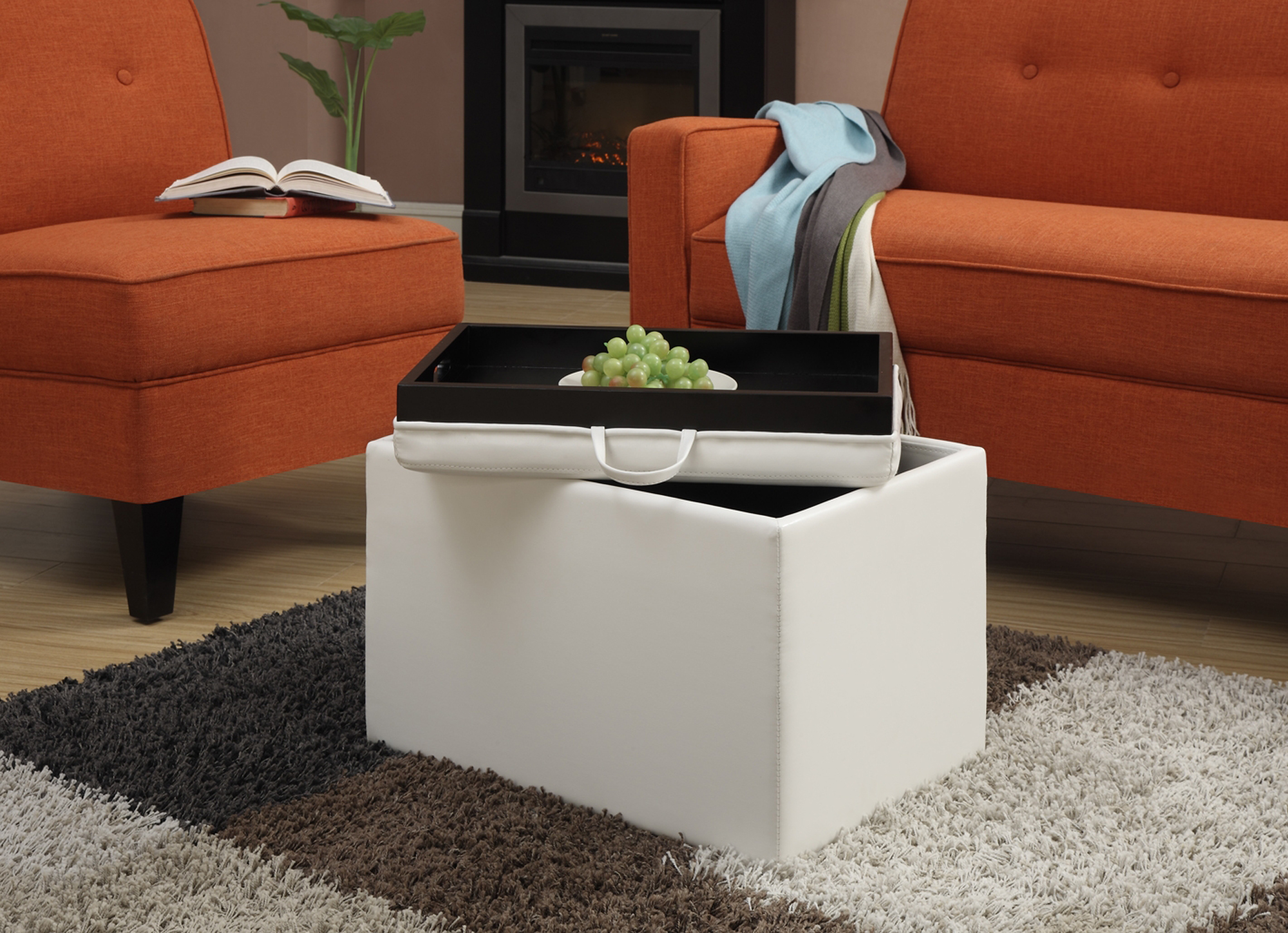Convenience Concepts Designs4Comfort Accent Storage Ottoman with Reversible Tray, Ivory Faux Leather - image 2 of 5