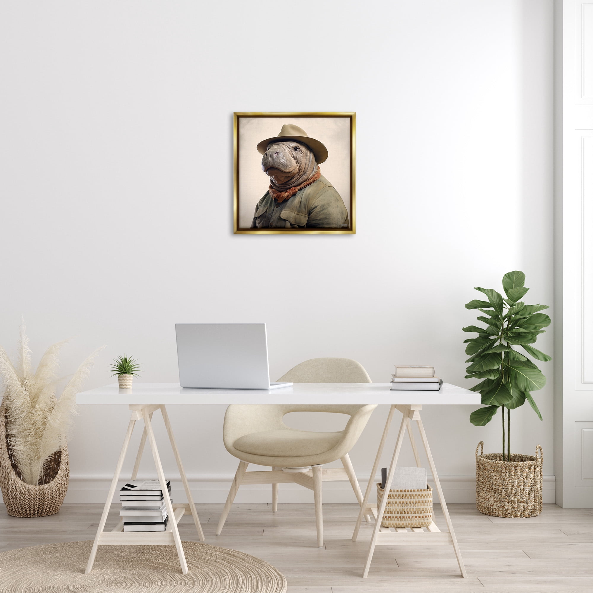 Stupell Industries Southwestern Rodeo Manatee Animals & Insects Painting Gold Floater Framed Canvas Art Print Wall Art, 25 x 25
