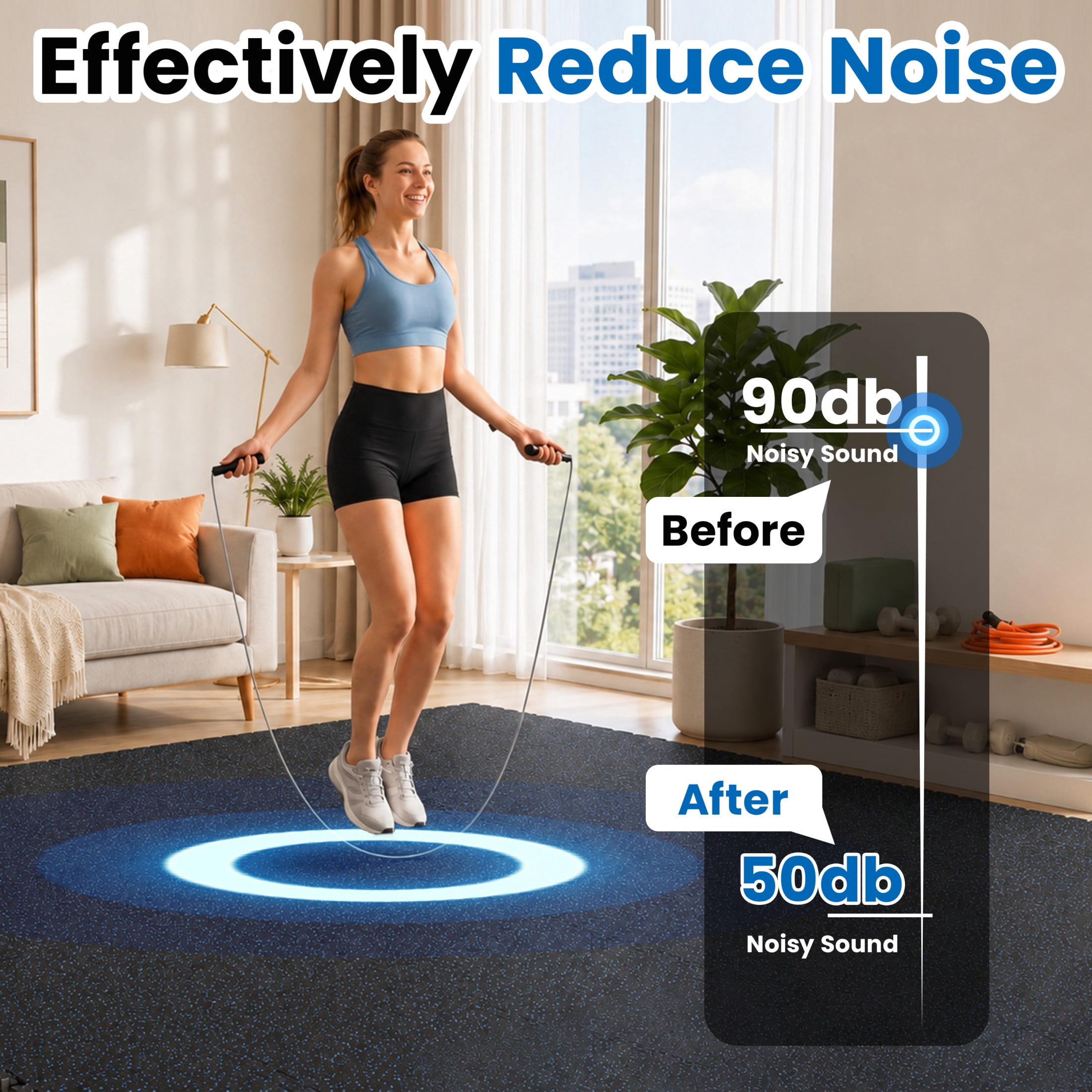 Noble House 0.6" Thick Interlocking Rubber Top & EVA Foam Floor Workout Mats for Gym, Yoga, 6 Tiles, Black & Blue