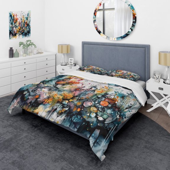 Designart "Boho Dance Captivating II" Abstract Bedding Covert Set - Bohemian Blue Geometric Bed Set With 2 Shams
