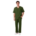 thumbnail image 4 of Domuza Scrubs for Men Set - V-Neck Scrub Top and Straight Leg Pants with Multiple Pockets Army Green L, 4 of 5