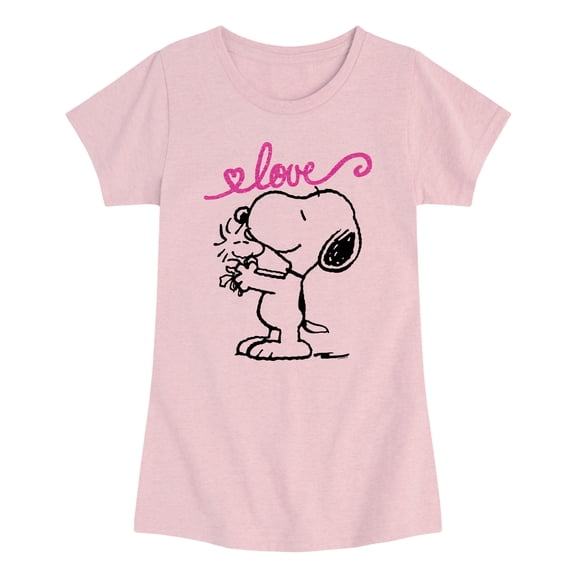 Peanuts - Snoopy and Woodstock Love - Youth Girls Fitted Short Sleeve T-Shirt
