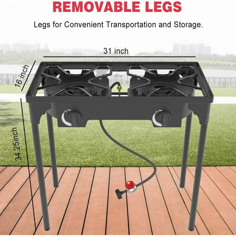 Kapas Outdoor and Indoor Portable Propane Stove, Double Burners with GAS Premium Hose, for Backyard Countertop Kitchen, Camping Grill, Hiking Cooking