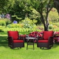 thumbnail image 2 of HOSSLLY 3 Pieces Outdoor Wicker Swivel Rocker Patio Set with Premium Cushions and Armored Glass Top Side Table for Backyard Red, 2 of 7