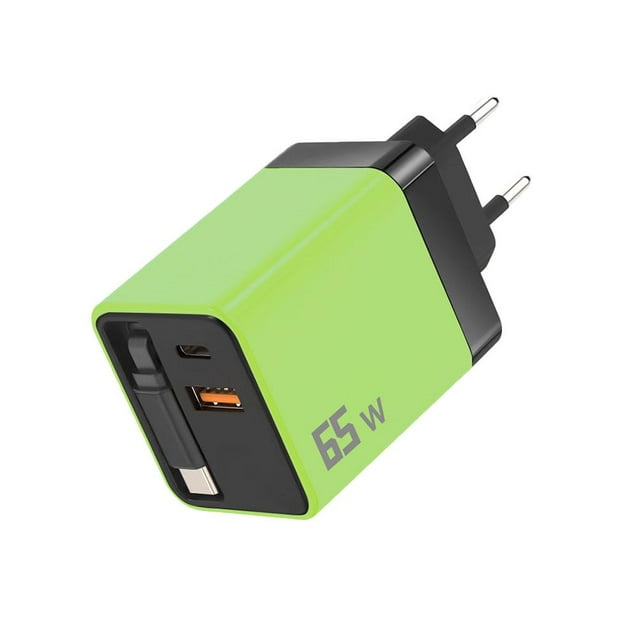Gallium Nitride 65w Mobile Phone Charger 65w Gan 65w Gallium Nitride Charger Includes Retractable Charger Fast Charging Dual Ac Ports Fast Charging Charger Desktop