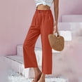 thumbnail image 6 of Palazzo Pants for Women 2026 Casual Cotton Linen Elastic High Waist Wide Straight Leg Flowy Cropped Pants with Pockets, 6 of 9