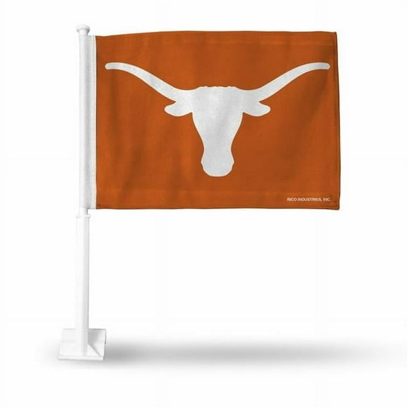 Rico Industries College Texas Orange Double Sided Car Flag - 16" x 19" - Strong Pole that Hooks Onto Car/Truck/Automobile