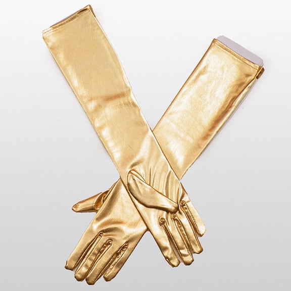 Gold Gloves Mittens Women Girl Leather Hip-hop Super Long Gloves
