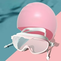 lacooooppia Swimming Goggles and Cap Diving Eyewear Anti Fog Men Women Portable Adjustable with Earplugs Glasses for Swimming Pool Diving Pink White