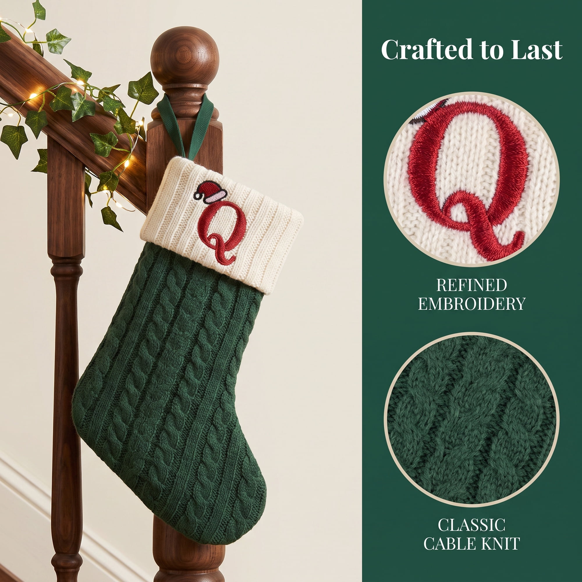 Unique Bargains Christmas Luxury Grand Hearth Accent Stocking Green Letter Q 8"