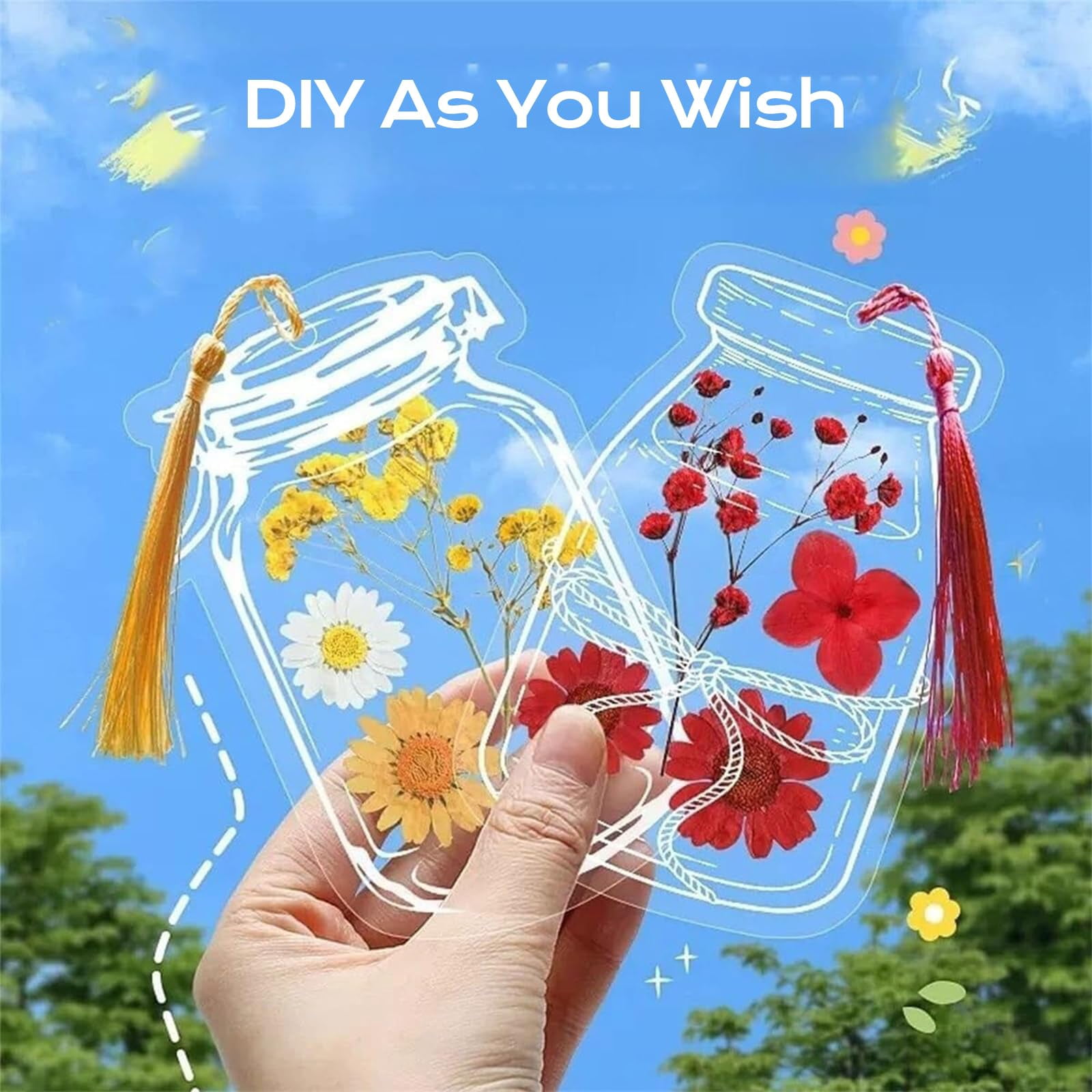 Clear Bookmark Holder Kit for Pressed Flowers, Transparent DIY Bookmark Sleeve Set for Flower Display and Book Page Marker