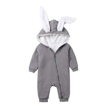 

Suits Jumpsuits Baby Rompers with 2 Big Plush Zipper Type 0-18 Months Kids Bodysuit Jumpsuits Cotton Clothing Gray(12-18 Months)
