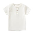 thumbnail image 5 of Godom Boys Short Sleeve Shirt with 3 Button, Henley Shirt for Boys & Girls, Polo Shirt Without Collar,White, 5 of 6