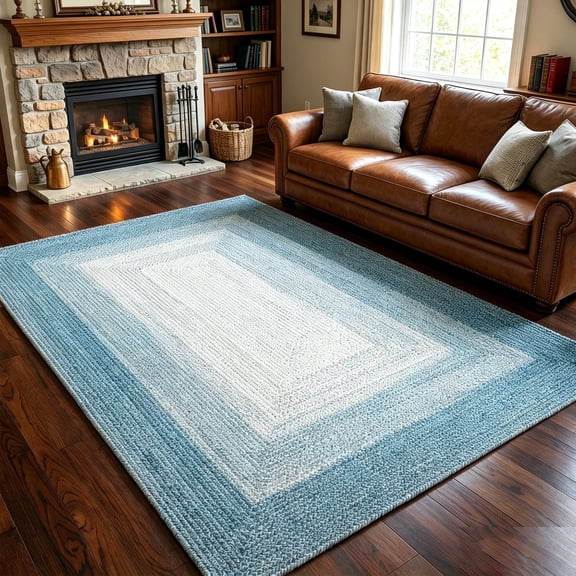 WANLISELL 5'x7' Area Rug, Braided Texture Woven Rug, Non Slip Washable Carpet, Durable for Living Room, Kitchen, Bedroom, Farmhouse Decor, Blue/White
