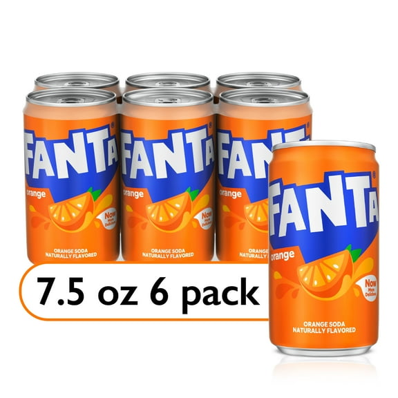 Fanta Orange Fruit Mini Soda Pop Soft Drink, 7.5 fl oz, 6 Pack Cans