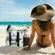 YAZAOO Mesh Beach Bags Totes Foldable Multiple Pockets Creatively Tropical Breeze Printed