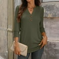 thumbnail image 4 of Bbyeadc Women's Blouses Dressy Casual 3/4 Length Sleeve Button Trim Tops V Neck Solid Color Tee Trendy Spring Pullover,Army Green(XL), 4 of 7