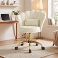 thumbnail image 1 of Hawsaiy Shell Back Home Office Chair with Lumbar Pillow, Modern Upholstered Desk Chair with Gold Metal Base, Swivel Adjustable Computer Chair for Home Office, Beige, 1 of 11