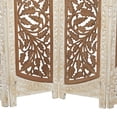 thumbnail image 5 of DecMode French Country Wood Foldable 4 Panel Room Divider Screen with Floral Carvings and Brown/White Distressed Finish, 62"W x 72"H, 5 of 11