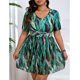 thumbnail image 5 of Traje de baño de 2 piezas para mujer, trajes de baño para mujer, traje de baño de verano para mujer con mangas cortas, estampado, cuello en V y falda, traje de baño de nylon para mujer, 5 of 9