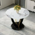 thumbnail image 2 of DAJU 42 Inch Diameter Round Tempered Glass Dining Table-Modern Design,V-Shaped MDF Legs. Imitation Marble Texture Sticker,MDF Painting, 2 of 12